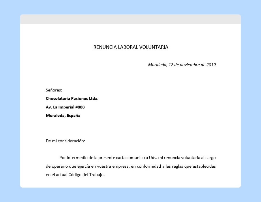 carta de renuncia voluntaria en word