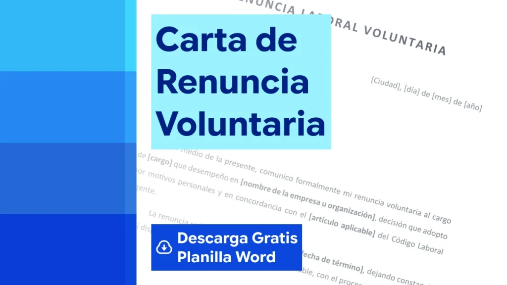 Carta de renuncia laboral voluntaria en formato Word gratis para descargar