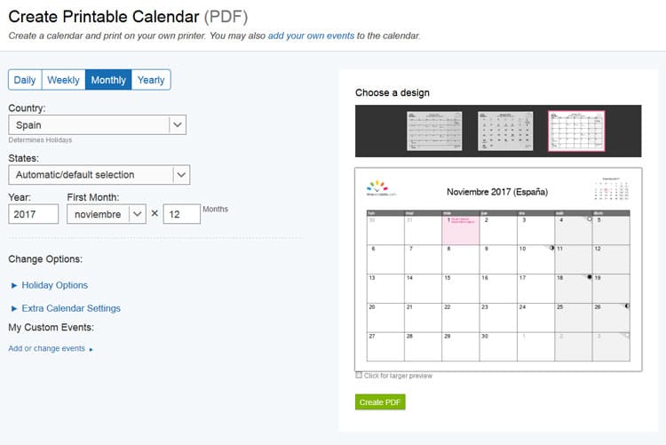 crear calendario online para imprimir