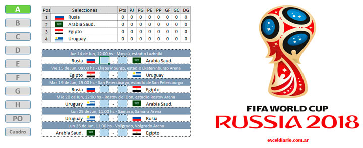 Fixtures en Excel Rusia 2018