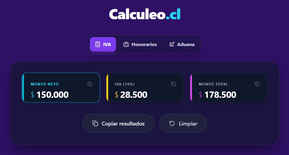 Planilla para calcular el IVA en Excel 3 Calculeo, calculadora de IVA, Retención Boletas Honorarios e Importación (Aduanazo)