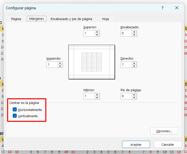 Calendario 2026 Anual en Excel y PDF para descargar e imprimir 7 Excel centrar en la pagina