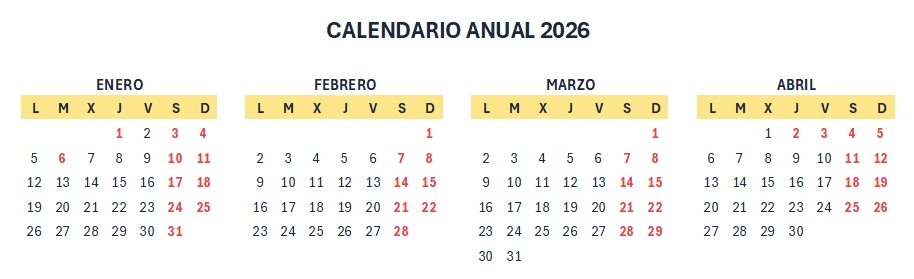 Calendario 2026 Anual en Excel y PDF para descargar e imprimir 6 calendario 2026 anual excel formato amarillo