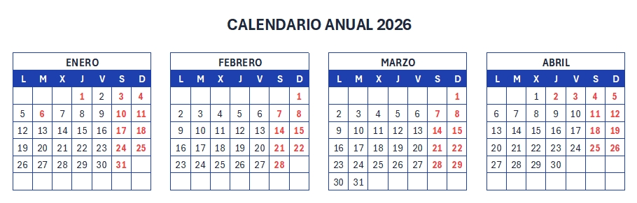 Calendario 2026 Anual en Excel y PDF para descargar e imprimir 4 calendario 2026 anual excel formato blue