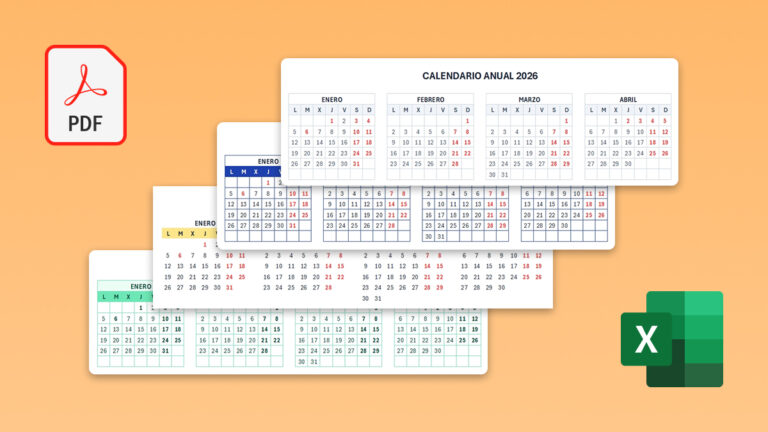 Calendario 2026 anual en Excel y PDF para descargar gratis
