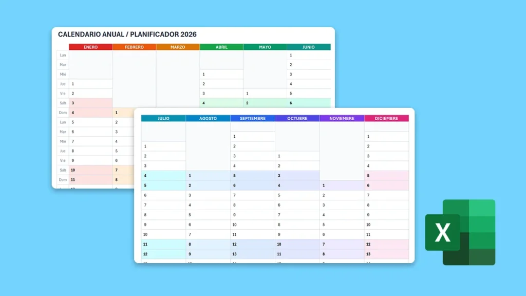 Calendario planificador 2026: descarga plantilla Excel editable gratis