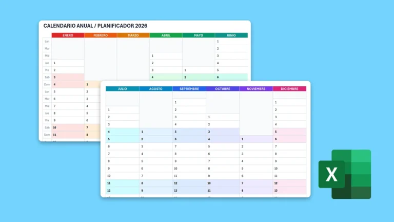 Calendario Planificador 2026 en Excel gratis para editar e imprimir