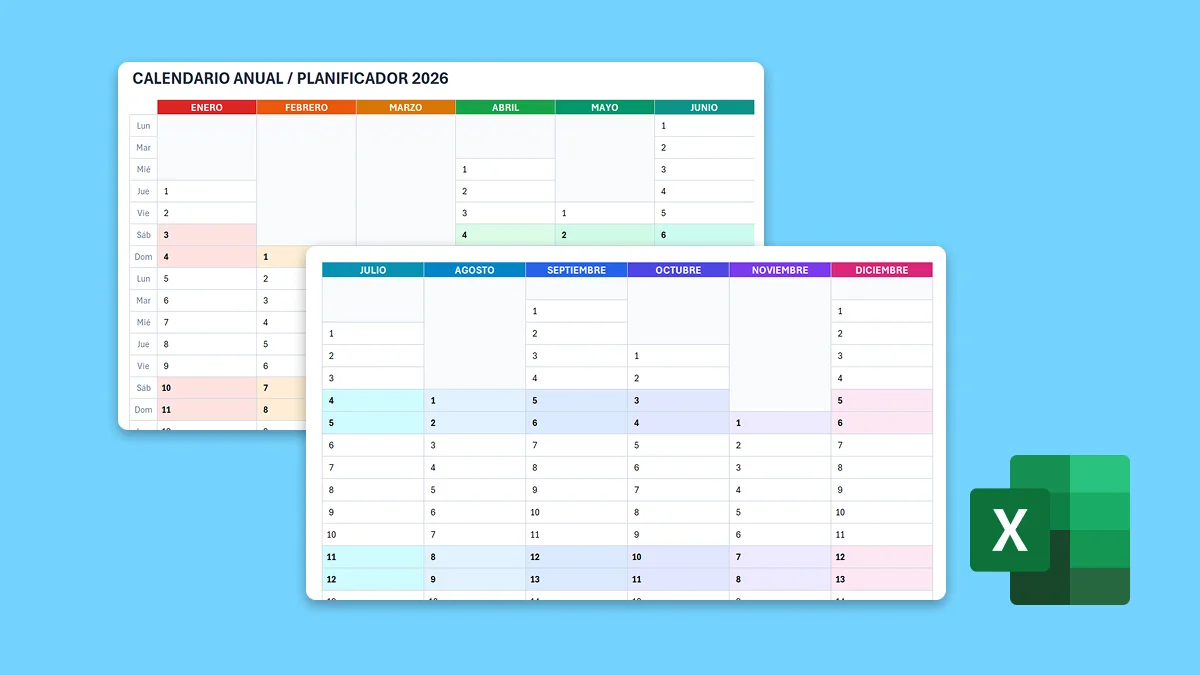 Calendario planificador 2026: plantilla Excel gratis
